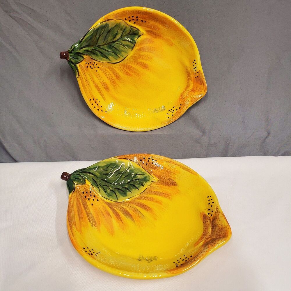 2 Pier 1 Imports Lemon 8” Earthenware Handcrafted Plate For Serving/Salad/Lunch